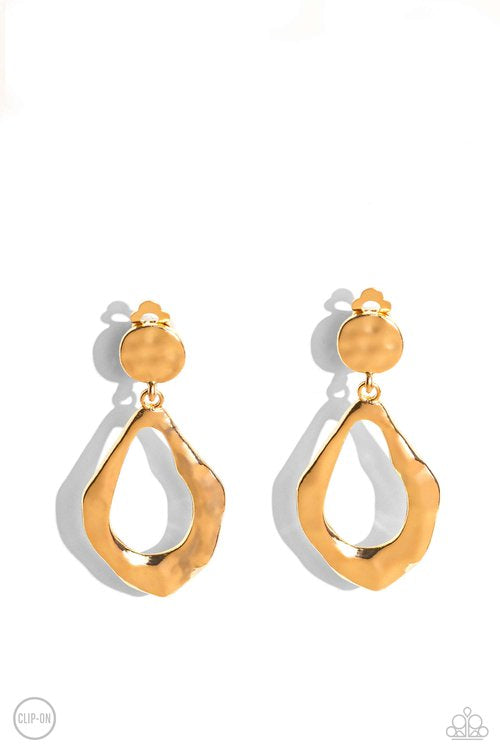 Metallic Mezzanine Clip-On Gold Earrings