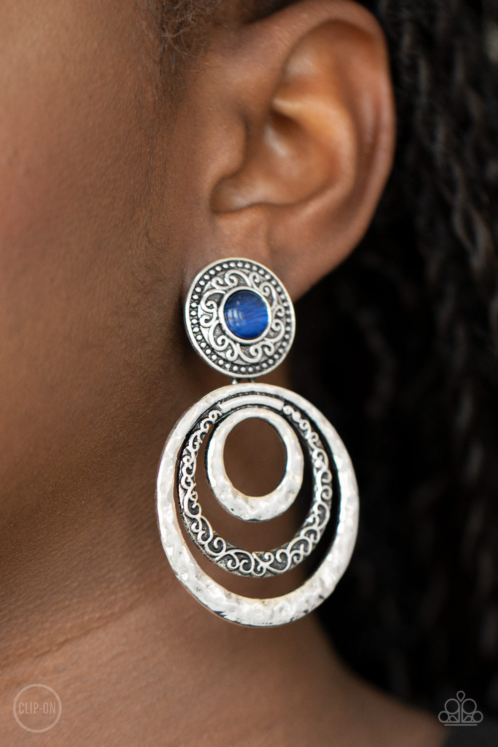Bare Your Soul Blue Clip-On Earrings