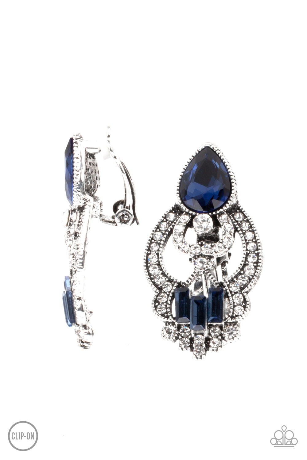 Glamour Gauntlet Blue Clip On-Earrings