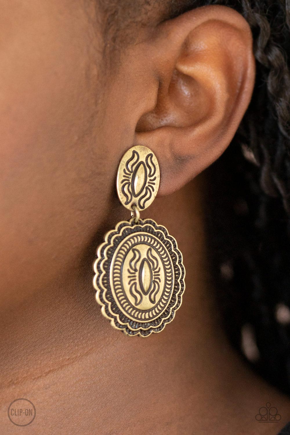 Ageless Artifact Brass Clip-On-Earrings