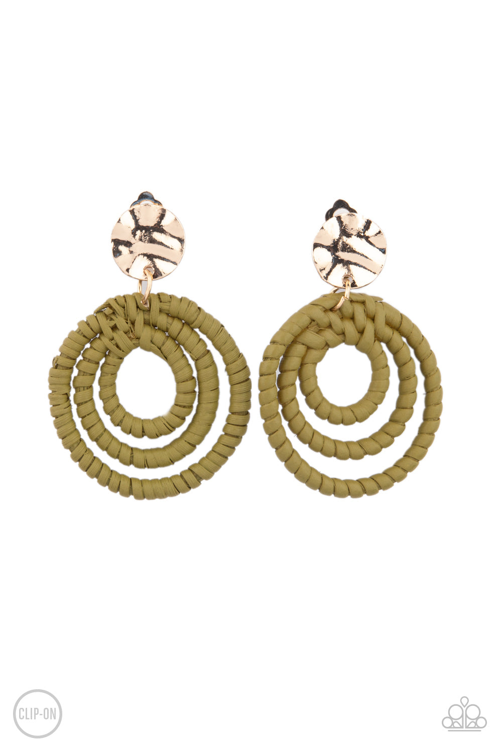 Whimsically Wicker Green Clip On-Earrings