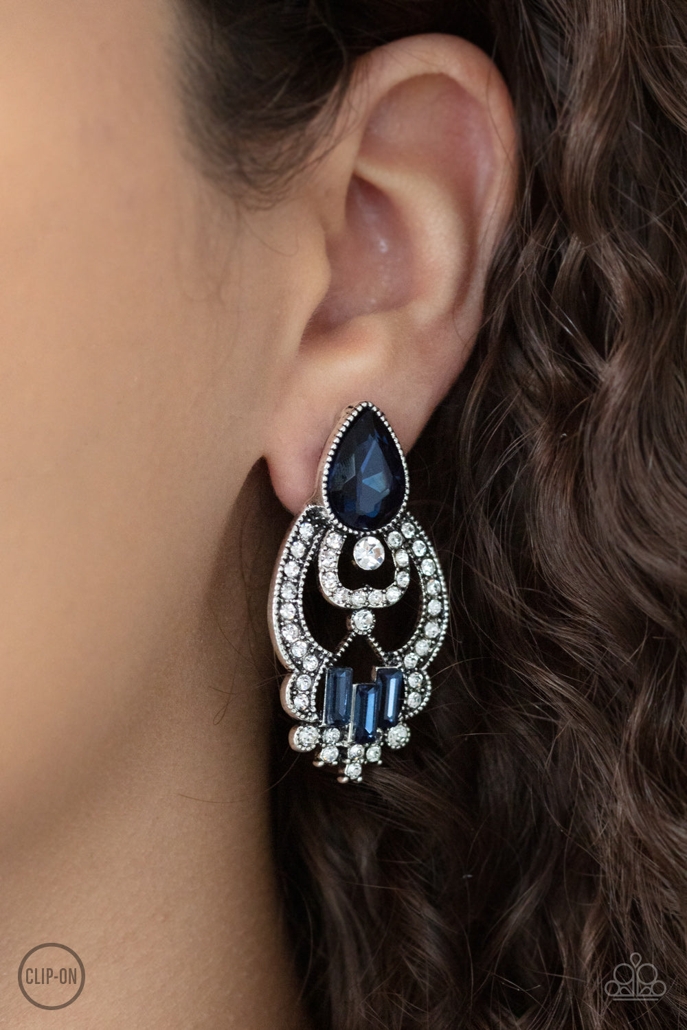 Glamour Gauntlet Blue Clip On-Earrings